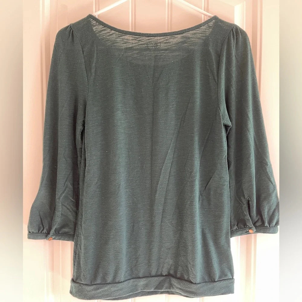 Ann Taylor Loft Dark Green Pleated 3/4 Sleeve Banded Hem  Top Size XS - Picture 2 of 8